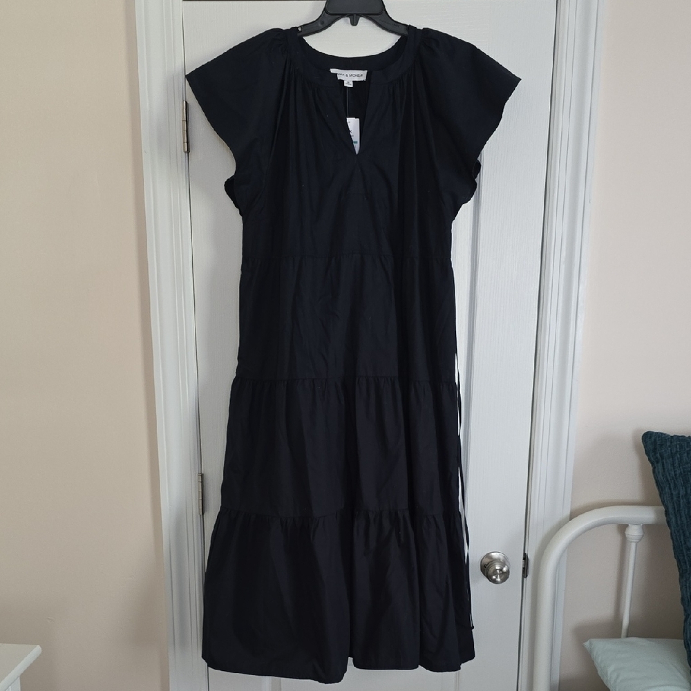 Emma & Michele Navy Tiered Midi Dress